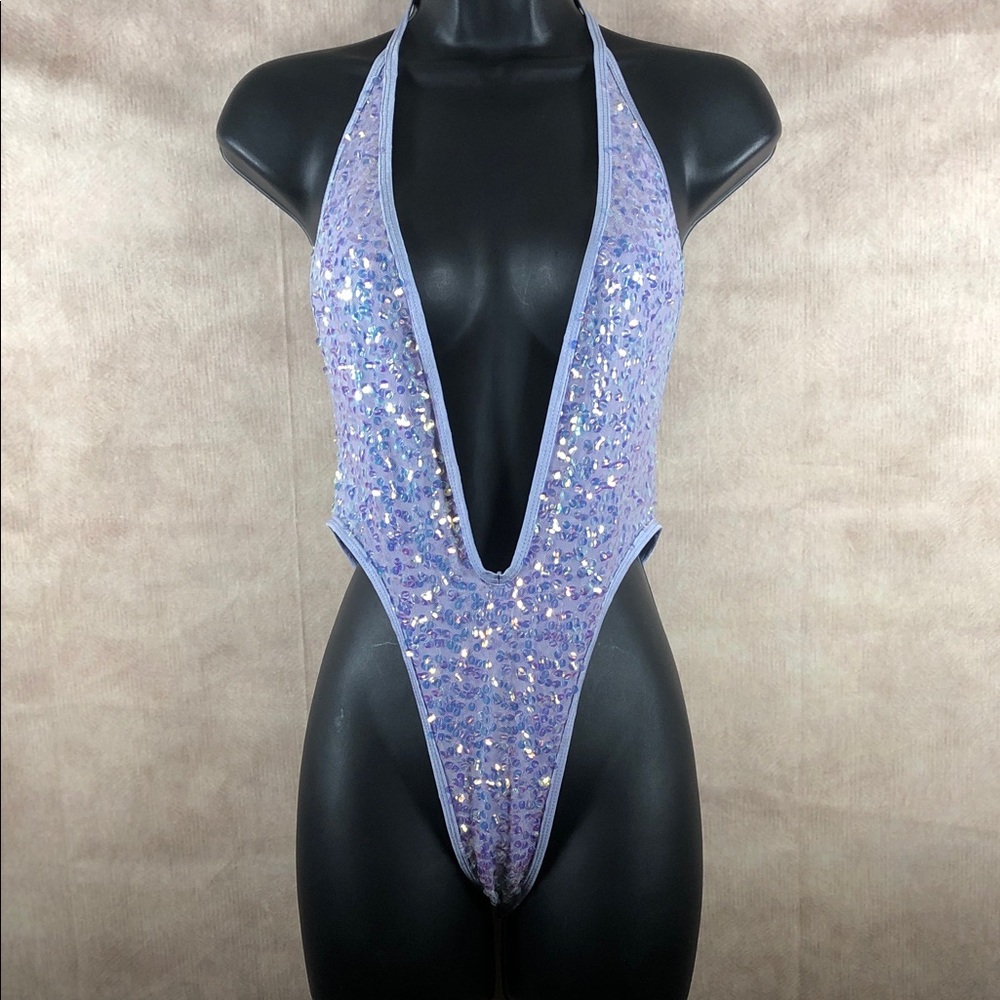 NWT Berry Beachy Purple Sequin Women's One Piece Swimsuit‎ mermaid shine